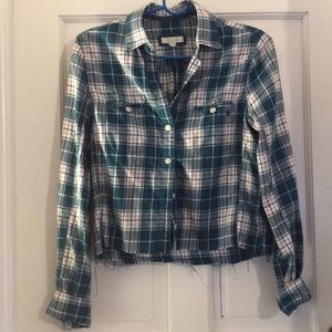 Short blue plaid button up